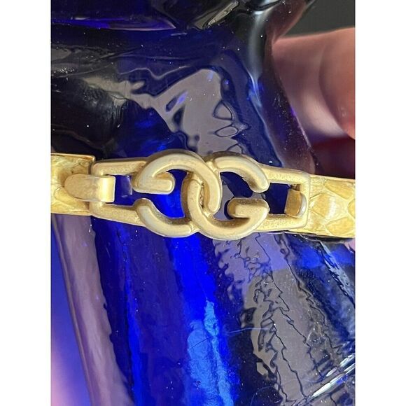 Women's Vintage Yellow Snakeskin Italy Mod. Dep 24KT Gold Plated Bracelet Gucci - Picture 9 of 12